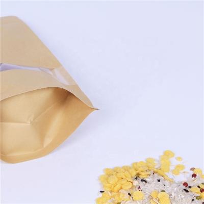 China Recyclable Resealable Food Packaging Bags Kraft Paper Bag With Zipper Stand Up Pouch For Nuts Snacks Packaging With Clear Window for sale