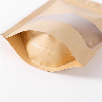 China Recyclable Resealable Stand Zipper Kraft Paper Food Storage Doypack Packaging Pouches Bag With Clear Window for sale