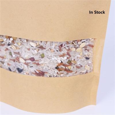 China Wholesale 100% Recyclable Nuts Packaging Pouch Kraft Paper Bag Eco-friendly Material Recycled Brown Kraft Paper Bag With Clear Window for sale