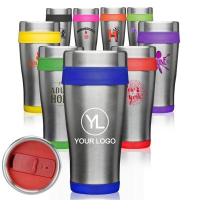 China Durable OEM 16oz Classic Stainless Steel Wall Travel Custom Double Tumblers With Slide Cover for sale