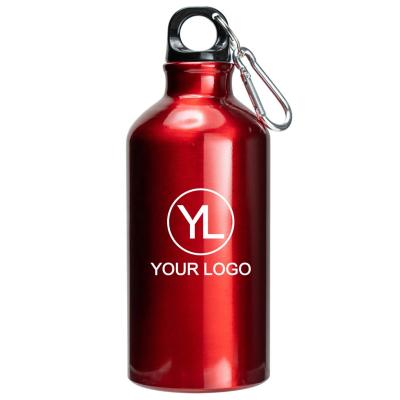 China Sustainable Custom Advertising Aluminum Sports Bike Water Bottles With Twist Cap And Carabiner for sale