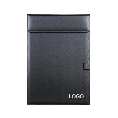 China Custom Leather Cardboard+PU LOGO A4 Office Folder Paperclip Writing Board Leather Pad for sale