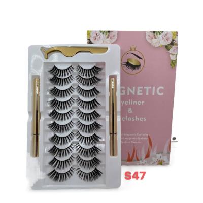 China Natural magnetic eyeliner and magnetic lashes wholesale magnetic 3d lashes stick no no eyeliner 10 pairs S47 for sale