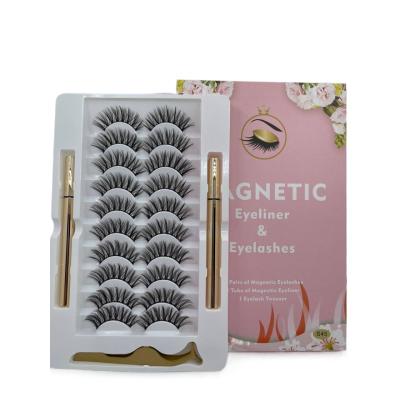 China Natural magnetic eyeliner and magnetic lashes wholesale magnetic 3d lashes stick no no eyeliner 10 pairs S45 for sale