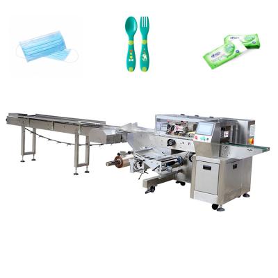 China Fully Automatic Multifunctional Food Pillow Machine Plastic Cuttlery Wrapper Set With Napkin Fruit And Vegetable Packing Machine for sale