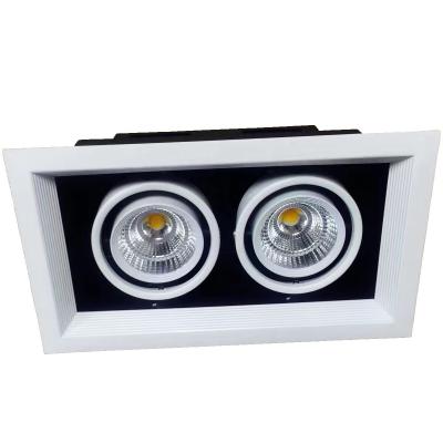 China Modern Indoor Hotel Lighting Double 5w Mini Head Spotlight Adjustable Angle Cob Led Recessed Square Grill Light Downlight for sale