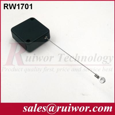 China Black Square Retractable Cable Tether Anti Theft Recoiler With Ring Terminal for sale