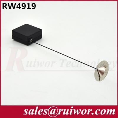 China Stainless Steel Retractable Anti Theft Cable With Adhesive Circular Metal Plate for sale