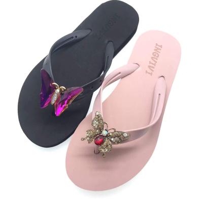 China Fashion Trend DIY Decoration Zinc Alloy Rhinestone Butterfly Charm Crystal Accessories Buckle Flip Flop Shoe Slipper Sandals for sale