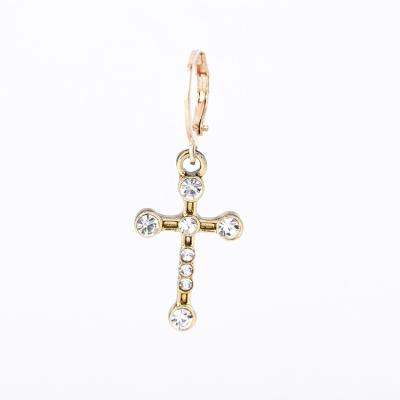 China Custom Crystal Gold Plating Jewelry Mini Inlay Crystal Cute Cross Earrings for sale