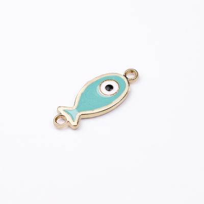 China Gold Plating Colors Oil Drip Jewelry Fish Shaped Devil's Eye Bracelet Handmade Connectors for sale