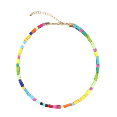 China The Other Enamel Necklace Geometry Short Necklace In Macaron Color Alloy Paint Baking Lucky Necklace for sale