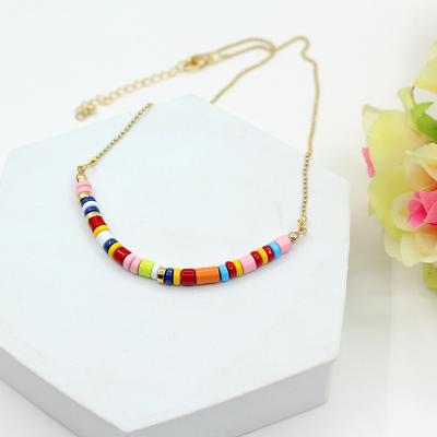 China Other Niche Design Bosimi Asem Enamel Bead Necklace Rainbow Interval Chain Exquisite Colorful Round Tube for sale