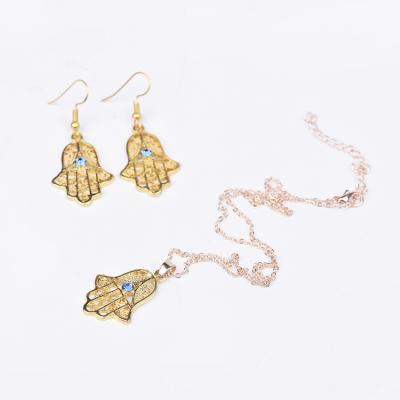 China Hot Gold Plating Fashion Jewelry Gold Color Pendant Necklace And Earrings Sets Evil Eyes for sale