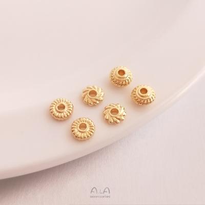 China Brass Gold Plated Threaded Handmade Loose Bead 14K Lantern Bead Flat Bead Separator for sale