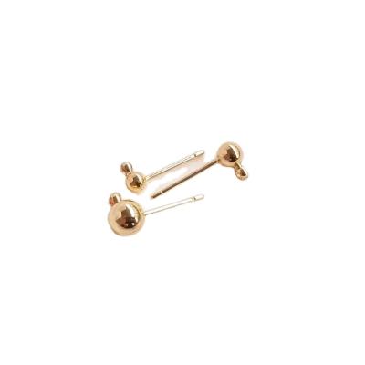 China Gold plated 14K color keeping ball pin stud earrings gold plated with hanging ring pearl pin with hanging ring earring hardware for sale