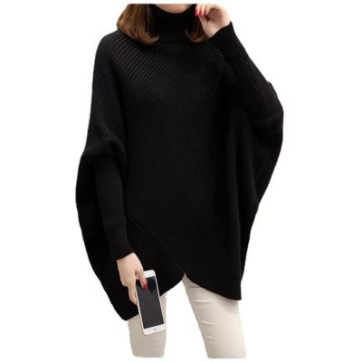 China 2022 Large Size Women's Loose Large Size Fashion Batwing Sweater Breathable Irregular Turtle Neck Bottoming Split Sweater for sale