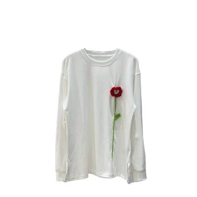 China New Spring Breathable Selling Women's Fresh And Sweet Three-dimensional Crochet Flower T-shirt Long Sleeve T-shirt for sale