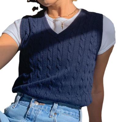 China Breathable 2022 Spring and Autumn European Women's V-Neck Vest Sleeveless Sweater for sale