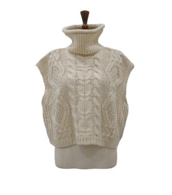 China 2022 Women Sweater Export Neck Hemp Pattern Sweater Loose Loose Sleeveless Vest Knitted Sweater Top for sale