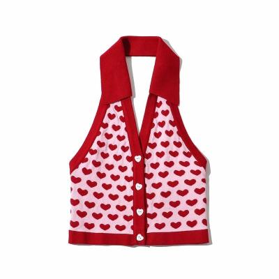 China FYB breathable knitted top heart neck shorts knitted top sleeveless geometric cardigan ladies sexy backless knitted vest for sale