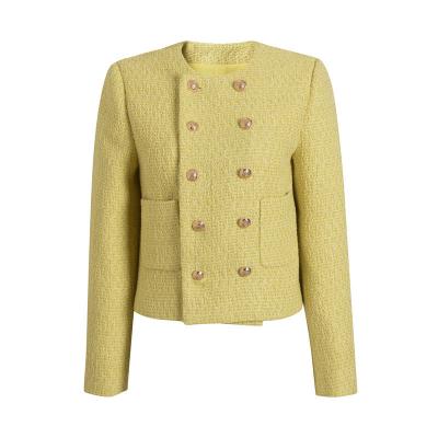 China 2022 Women's Round Neck Tweed Shorts Women's Round Neck Elegant Luxury Korean Women's Breathable Double Breasted Jackets for sale