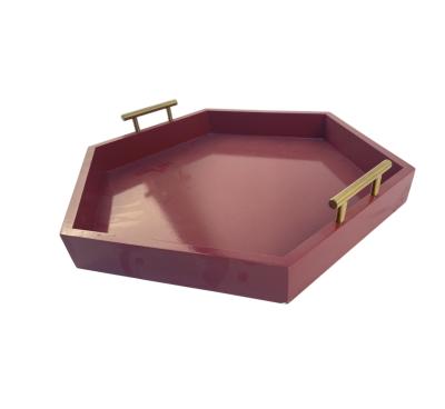 China Burgundy Shiny Red Wine Serving Tray Wooden Tea Tray Customized Accepted for sale