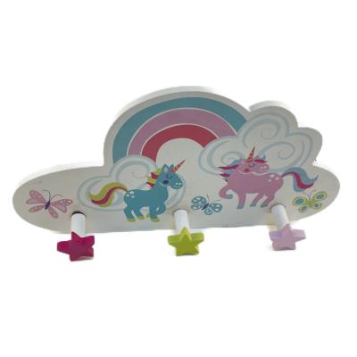 China Sustainable Wooden Unicorn Butterfly Rainbow Cloud Kids Hanger Wall Decoration for sale