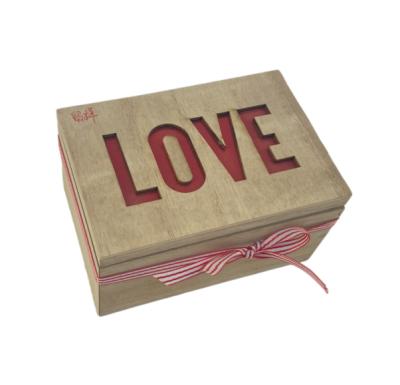 China Europe Bow Ribbon Wooden Valentine's Day Gift Storage Box Distressed Style Wooden Jewelry Box Wedding Party Decorations for sale