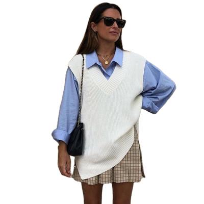 China Sleeveless V-Neck Breathable Knitting Knit Sweater Vest Oversized Sweaters Knitwear Women Pullover Sleeveless Sueter Mujer for sale