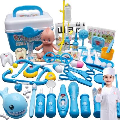 China Simulation Doctor Toy with Nurse Injection Stethoscope Baby Trolley Case Nurse Play House Toy Set Tool Medical Box Children's Sound and Light Bedroom Toy Doll 55 Piece Play Set for sale