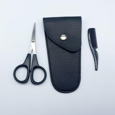 China Home Custom Beard Training Tool Kit Beard Comb Hair Scissors With Leather Bags for sale