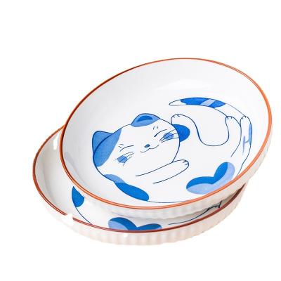 China Stocked Cat For Kitchen Home Wholesale Blue Ceramic Bowl Bowls Japanese Style for sale