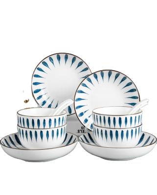 China Stocked Ceramic Bowls For Kitchen Japanese Style Ceramic Tableware Bowl Chiba Herb Blue And White for sale