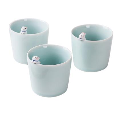 China Korean Style Cat Shadow Green Animal Cup Color Viable Wholesale Ceramic Mug Cup for sale