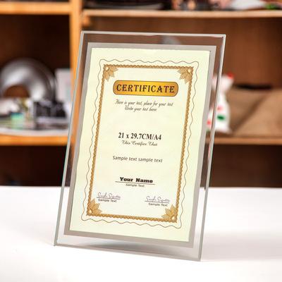 China NEW HOME DECORATION Certificate Frame Modern Glass Mirror A4 Glass Frame Document Glass Frame For Office Home for sale