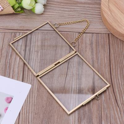 China Wholesale Simplicity Double Gold Photo Frame Metal Picture Floating Brass Glass Floating Frame For Home Decoration for sale