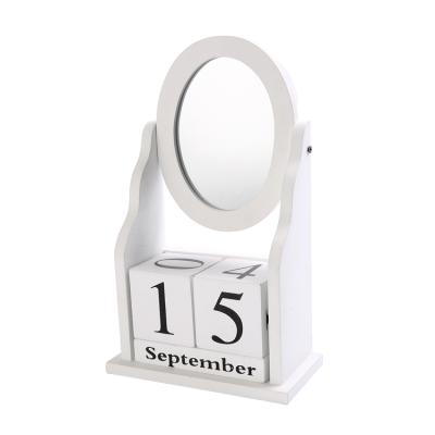 China Table calendar english numbers wooden calendar time concept calendar office desk decoration with round mirror for sale