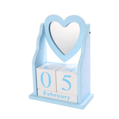 China Unique Blue Desk Calendar Design Table Calendar Desk Decoration with Love Mirror for Home Office Decoration for sale