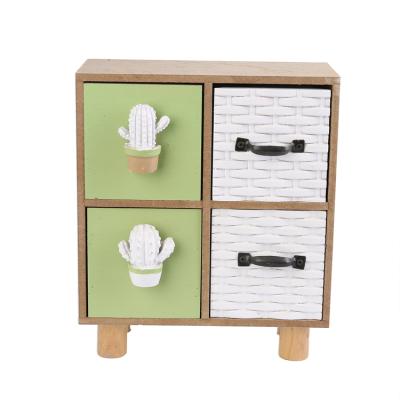 China Nordic Modern Painted Wooden Storage Cabinet Viable Cactus Pattern Bedroom Living Wooden Storage Box for sale