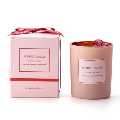 China Luxury Unique Scented Candle Luxury Soy Wax Candle Pink Containers Scented Candles in Glass Jar for sale