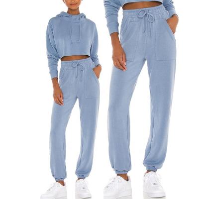 China Custom Women's Street Wear Anti-Wrinkle Jogger Wholesale Drawstring Waist Cotton High Quality Solid Blue Sweatpants for sale