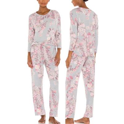 China QUICK DRY cotton QUICK DRY comfortable custom printed floral flower pajama sets soft sleepwear for ladies for sale