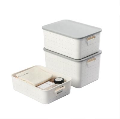 China New Design Folding Small Size Clothes Storage Container Plastic White Bathroom Storage Basket With Lid for sale