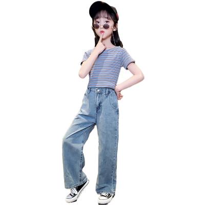 China Color Fade Proof New Style Pants Girls Summer Slim Jeans In Big Kids Wide-Leg Pants for sale