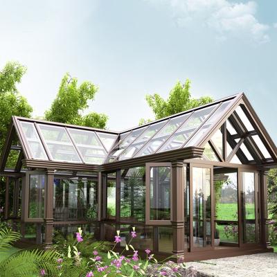 China Customized White Cross Veranda Price UV System AModular Winter Garden Solarium Green House Sale Aluminum Clear Cover Sound Formation for sale