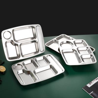 China Sustainable Lunch Dinner Cupboard Plate Divided Stainless Steel Food Tray For School Canteen Restaurant Hotel for sale