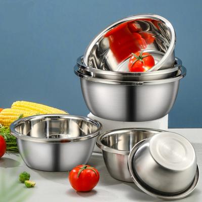 China Viable Deep Stainless Steel Basin Salad Mixing Bowl Set With Drain Basket For Fruit Vegetable Kitchen Washing Tool for sale