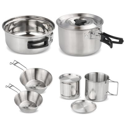 China Sustainable Factory Handle Pot Set Cookware Set For Cooking Camping Traveling for sale