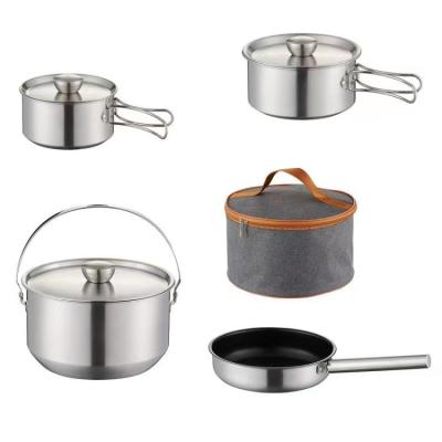 China General Use For Gas And Induction Cooker Best Selling Stainless Steel Pot Detachable Handle Outdoor Camping Cookware Eco-Friendly High Quality Set for sale